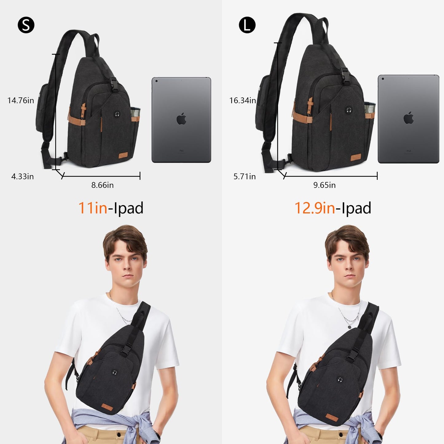OSOCE Sling Bag for Men, Anti Theft Crossbody with Tunnel Lock, Waterproof Canvas Shoulder Backpack for Travel Hiking Daily