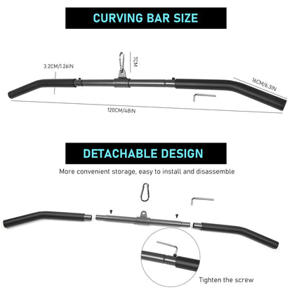 LAT Pull Down Bar, Detachable LAT Pulldown Attachment with Swivel Joint Wide Grip LAT Pulldown Bar for Cable Machine Home Gym Accessories, Muscle Training (48 Inch)