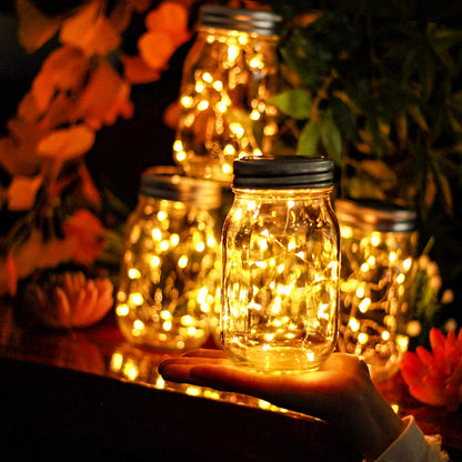 yeuago 12 Pack Solar Mason Jar Lid Lights - 30 LED Firefly Fairy String Lights, Waterproof Outdoor Solar Lights with Hangers for Regular Mouth Jars (No Jars Included)