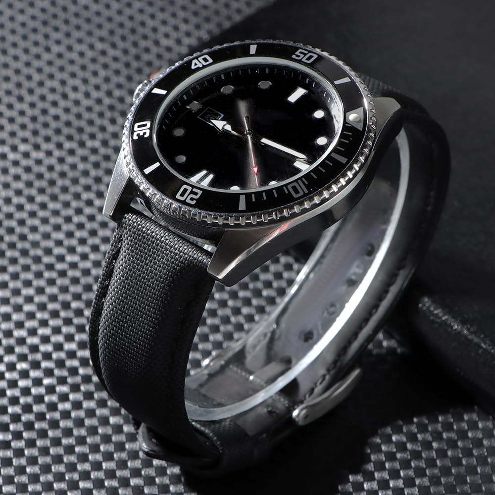 JUNGHELE Nylon watch band for men and women,Quick Release Premium Oxford Waterproof Fabric Weave Back Lining Leather Nylon watch strap with Stainless-Steel Buckle,Black 22mm watch band