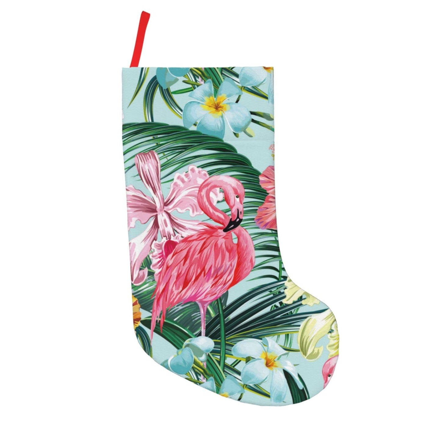 YETTA YANG Tropical Flamingo Flower Palm Tree Leaf Botanical 18 Inches Christmas Stocking Large Stocking Bags Hanging Socks for Christmas Decor Decorations