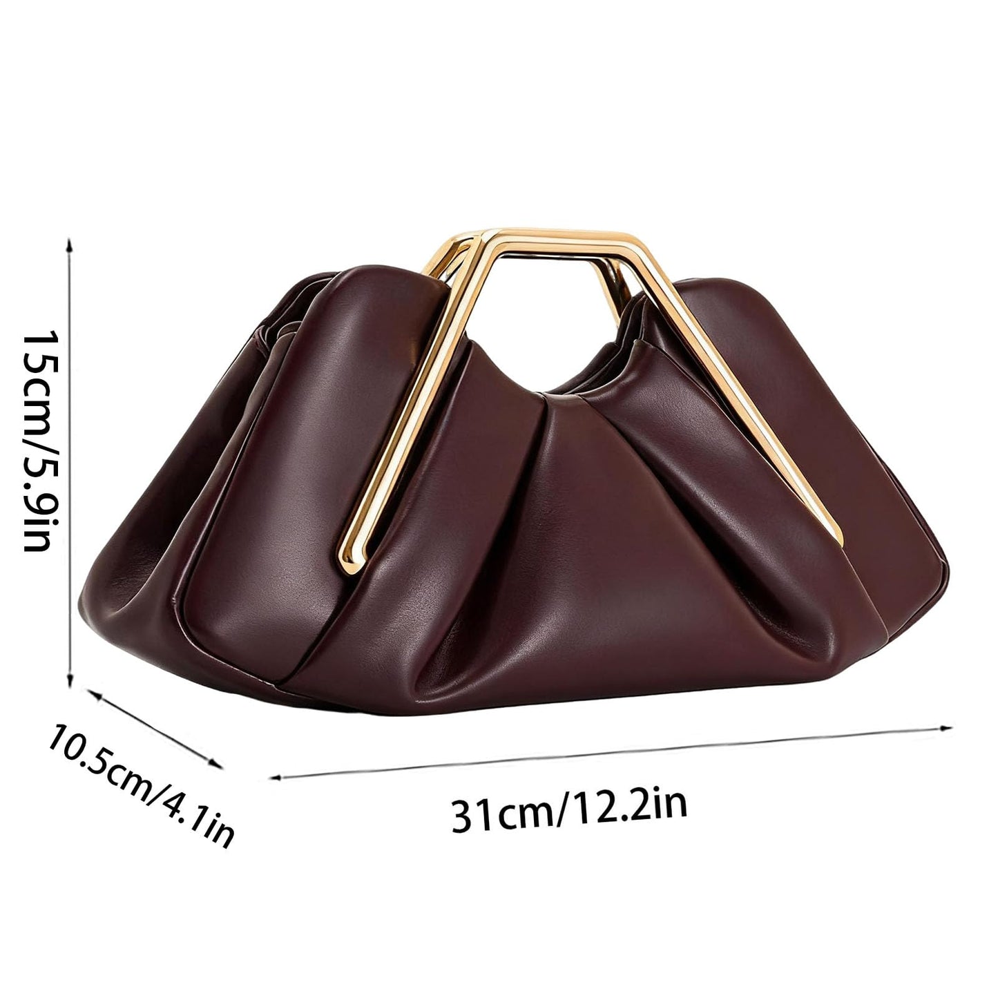 Women's Pleated Metal Frame Clutch Elegant Cloud-Shaped Leather Handbag Fashion Mini Evening Purses With Magnetic Snap (Claret)