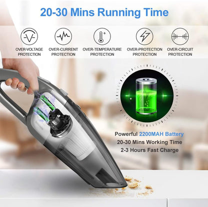 Powerful 8000PA Suction Cordless Handheld Vacuum - Portable for Home, Office & Car Cleaning with Multi Accessories