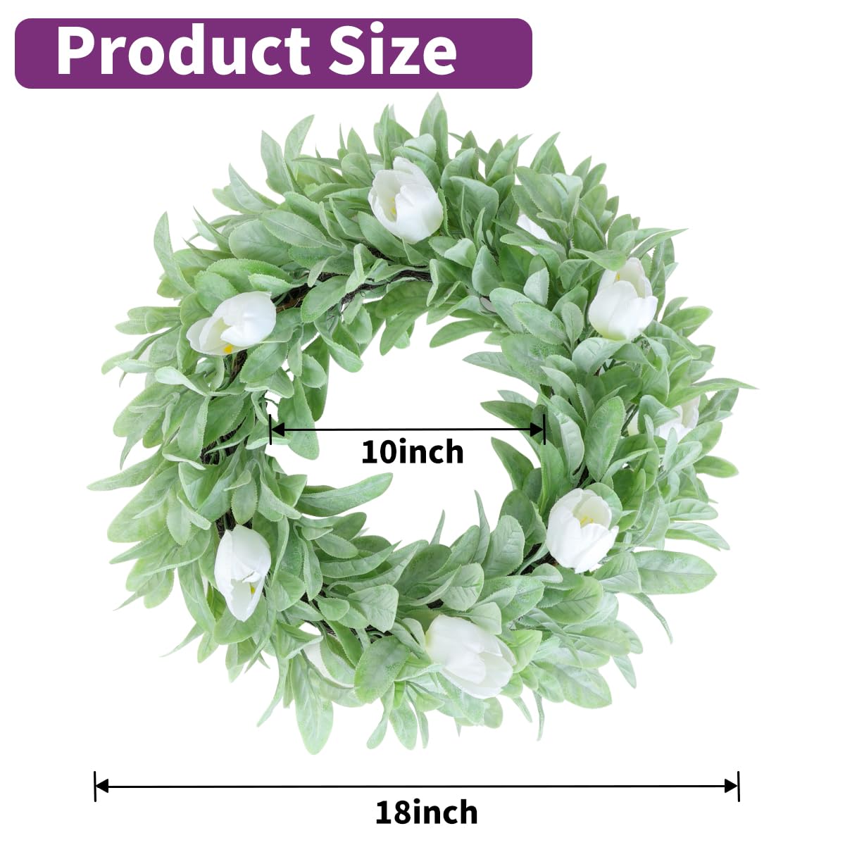Seasons 18" Lambs Ear Wreaths, Artificial Wreath for Home Decor