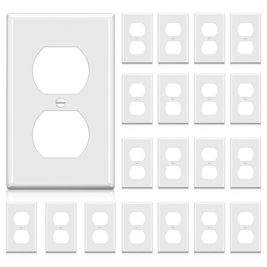 BESTTEN 20 Pack 1-Gang Duplex Wall Plate, Standard Size, Unbreakable Polycarbonate Receptacle Outlet Cover and Switch Cover, UL Listed, White