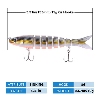 BULUSEL Fishing Lures, Multi-Jointed Segments Swimbait, Bass Lures, Baits,Swimbait, Slow Sinking Lure, Triple Hooks(#6)