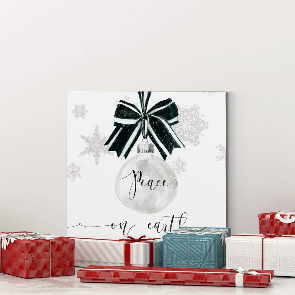Renditions Gallery Peace on Earth Ornament Wall Art, Cute Christmas & Winter Artwork, Black & White Snowflake, Premium Gallery Wrapped Canvas Decor, Ready to Hang, 24 in H x 24 in W, Made in America