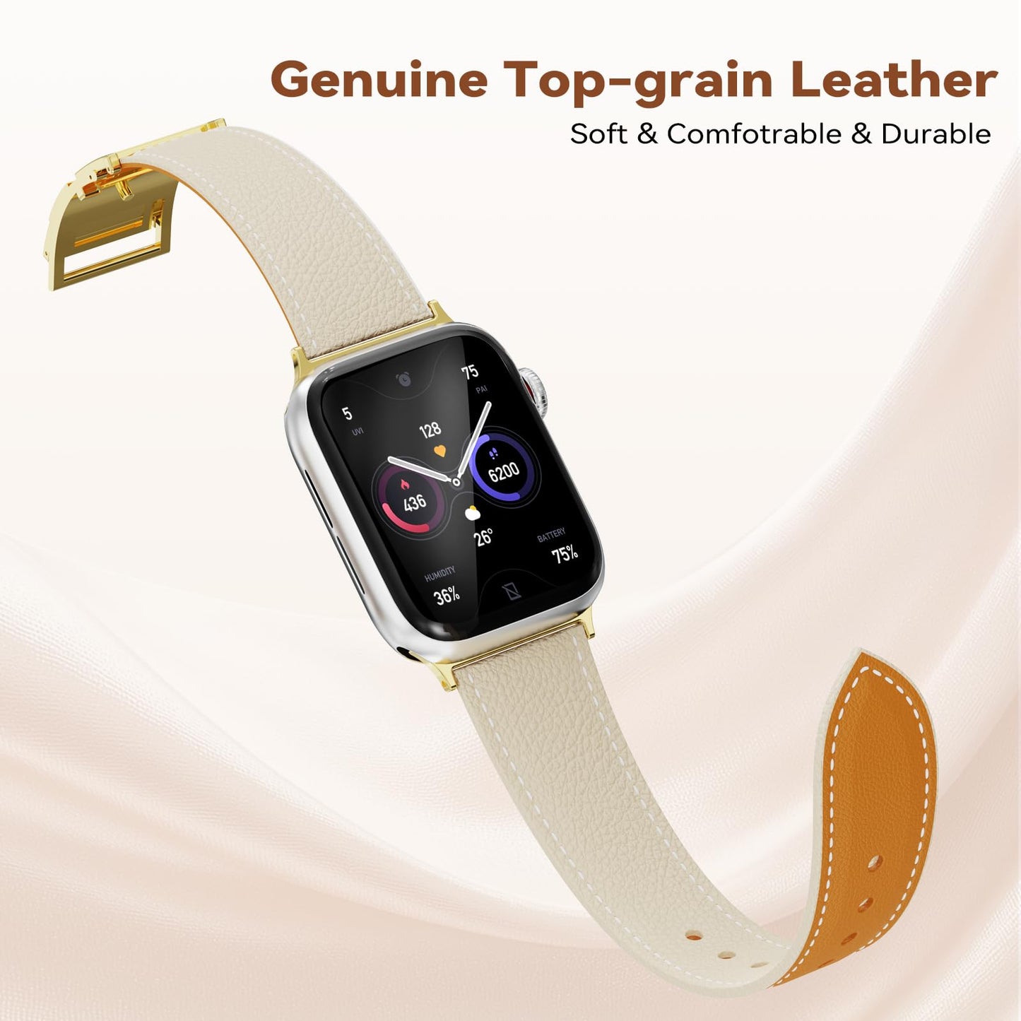 EVIE BAND Leather Stap Compatible with Apple Watch Bands for Women 40mm 42mm 44mm 46mm 38mm 41mm 45mm 49mm Series 11 10 Ultra iWatch Bands Men Magnetic Dreesy Designer Gold Clasp 9 8 7 6 5 4 3 2 1