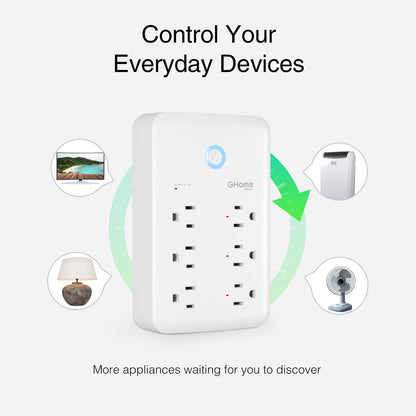 GHome Smart Plug Outlet Extender, USB Wall Charger with 3 Individual Smart Outlets and 3 Smart USB Ports, Works with Alexa Google Home, Surge Protector Plug Extender for APP Control,15A/1800W