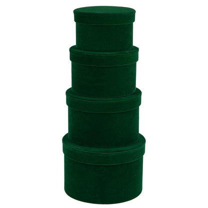 GnFlus Round Gift Boxes with Lids for Presents Set of 4 Green Velvet Nesting Gifts Box for Arrangements Flowers Wedding Birthday Valentines Bridesmaid Christmas Party Anniversary