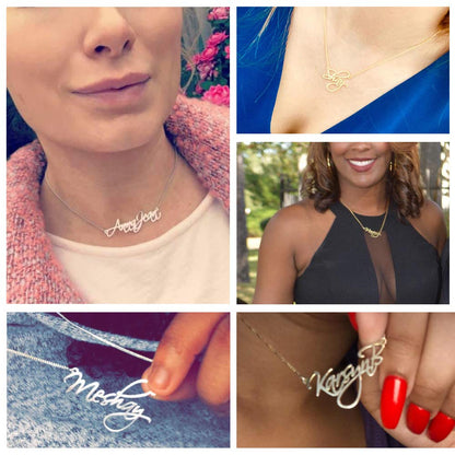 UMAGICBOX Personalized Autumn Name Necklace 18K Gold Plated Stainless Steel Custom Engraved Dainty Nameplate Pendant Jewelry Customized Birthday Gifts for Women Girls Mother Daughters