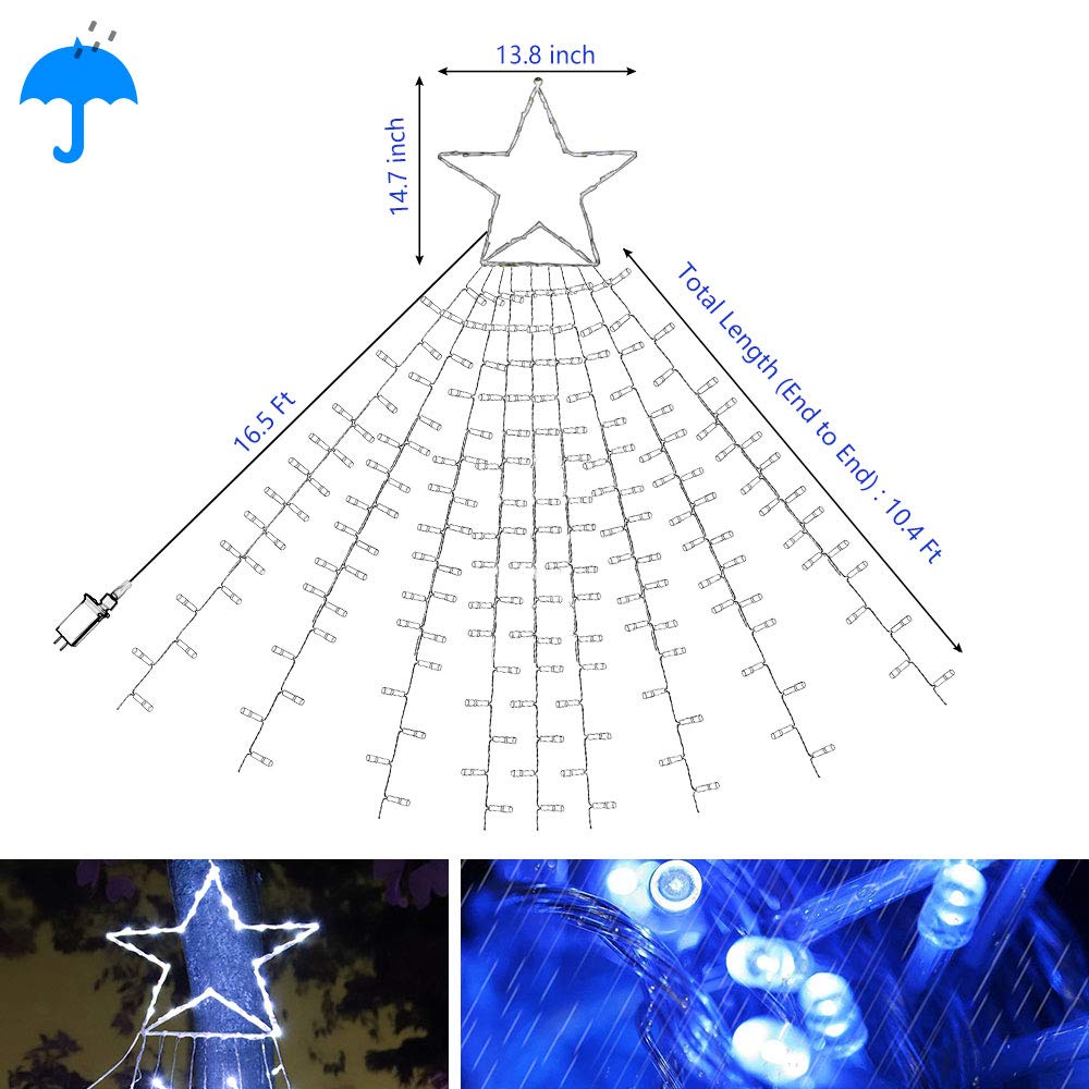 PUHONG Christmas Decorations, Christmas Star Lights Outdoor, 320 LED Christmas String Lights[8 Modes & Waterproof] for Halloween Xmas New Year Holiday(Iron) (White)