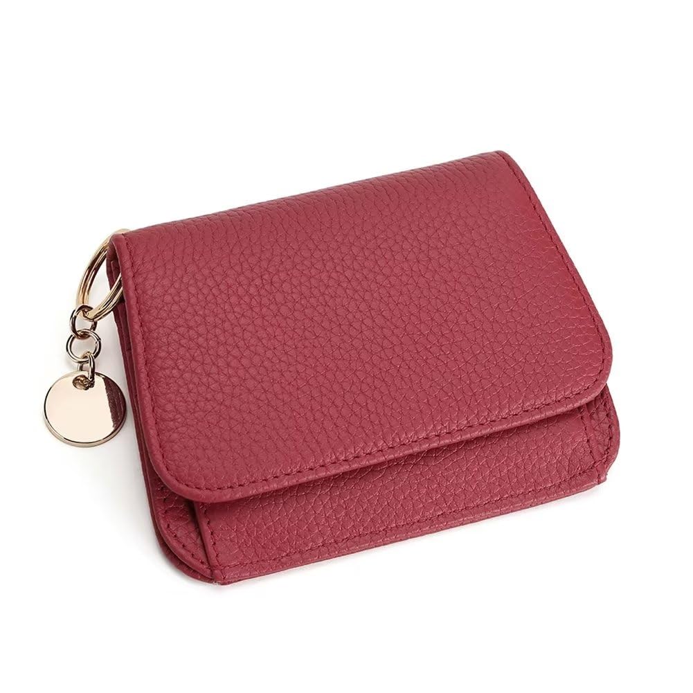 Mudono Small Wallet for Women RFID Blocking Genuine Leather Card Case Slim Tri-Fold Wallet with Zipper Pocket and Keychain