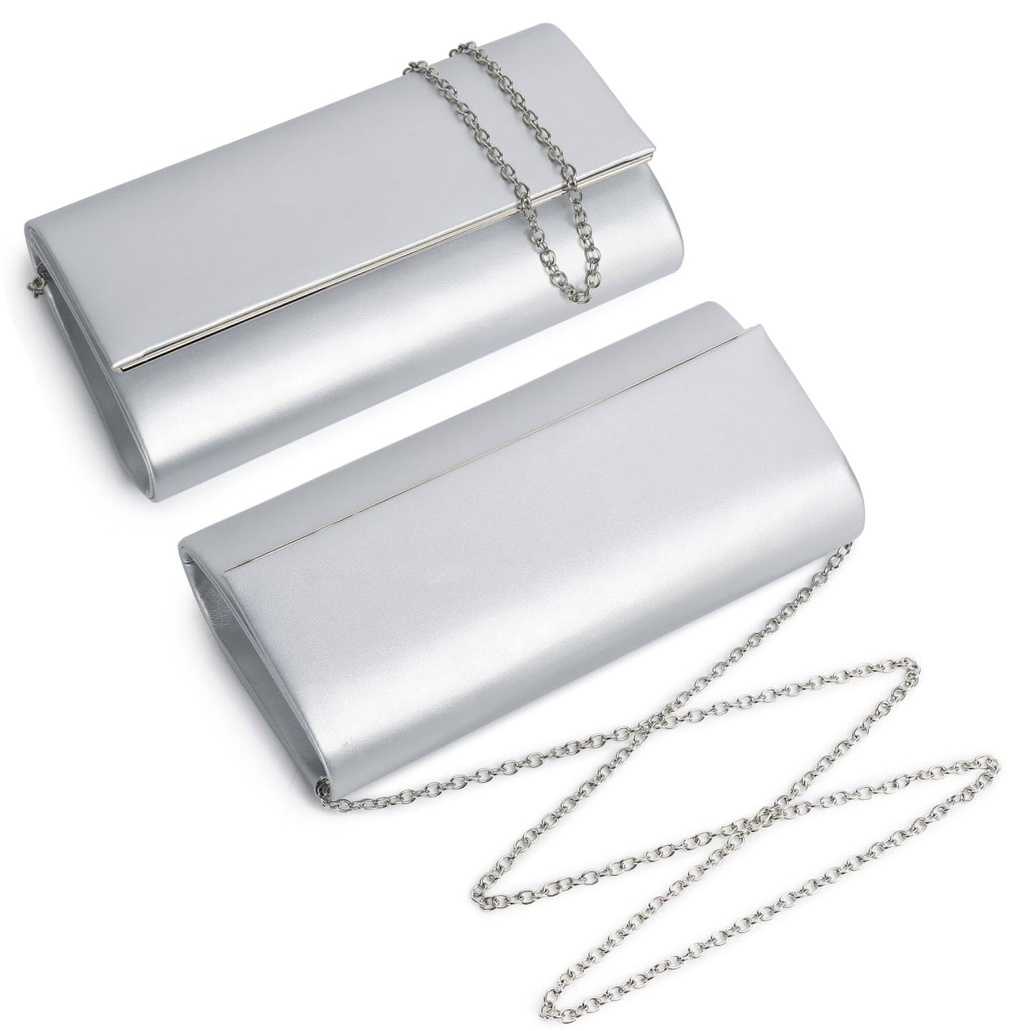 DETARA Women Evening Bag Vegan Leather Clutch Purse Shoulder Crossbody Envelope Bag for Party Wedding Prom Bridal (Silver 1818)
