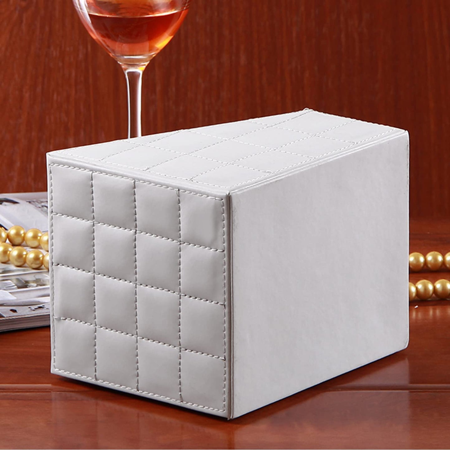 RHCSZ Fashionable PU Leather TV Remote Control Holder with 3 Compartments,Multifunction Desktop Organizer Holder, Media Accessory Storage & Organize Controllers (white)…