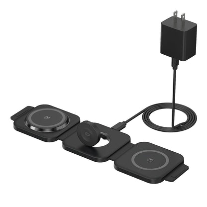 Wireless Charging Station for Apple Multiple Devices - 3 in 1 Foldable Magnetic Wireless Charger - Travel Charging Pad for iPhone 16 15 14 13 12 Pro Max Plus Watch & AirPods (Black)