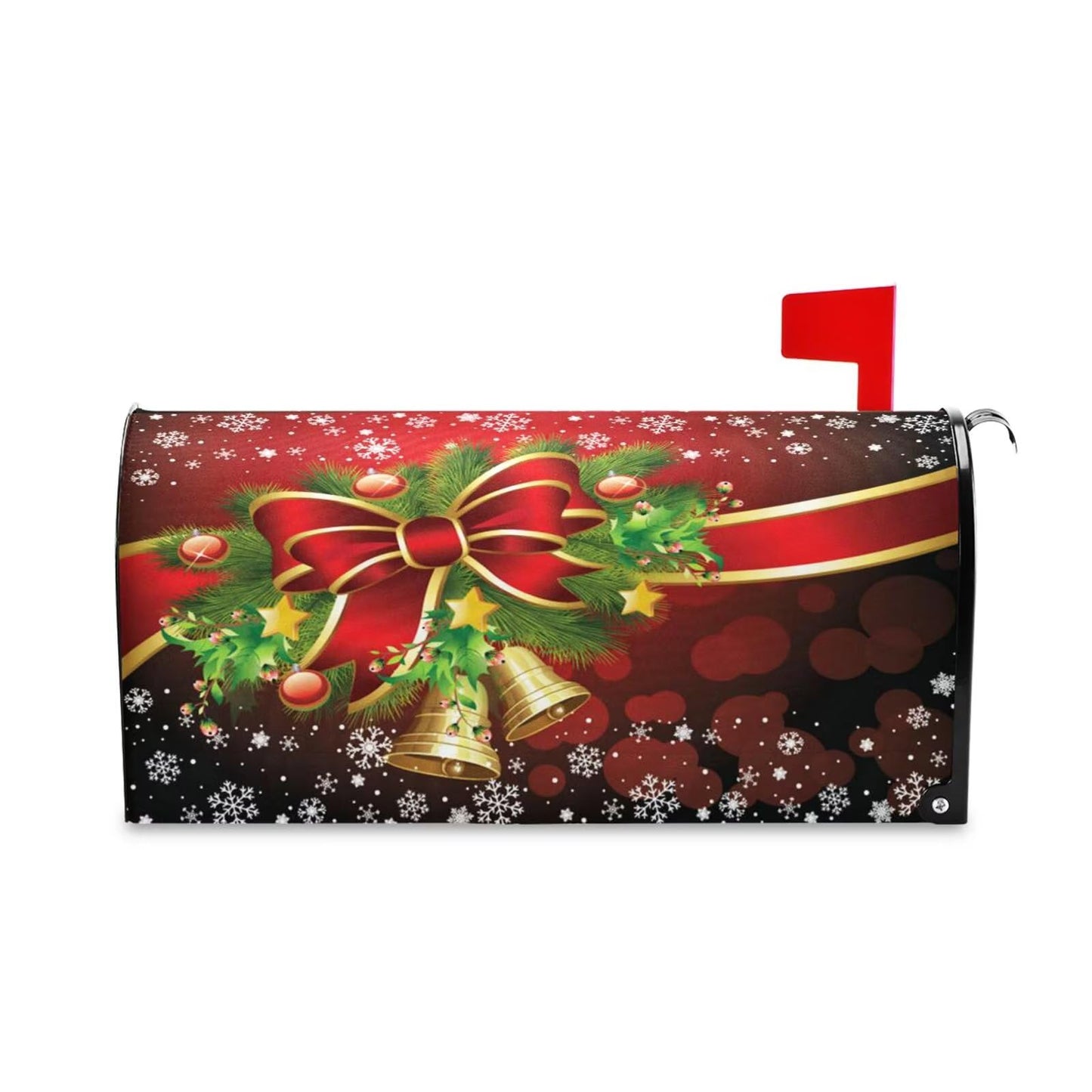 Wusikd Christmas Red Bell Snowflake Mailbox Cover Magnetic Standard Size Winter Poinsettia Mailbox Covers Letter Post Box Cover Wrap Decoration Welcome Home Garden Outdoor 21" Lx 18" W