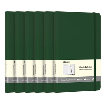 Comix 6 Pack Lined Journal Notebooks for Work, 240 Pages, 5.5"x8.3", Dark Green, Hardcover, A5 Medium College Ruled, Journaling Notebooks for Notes-Taking, Fits for Office School Home