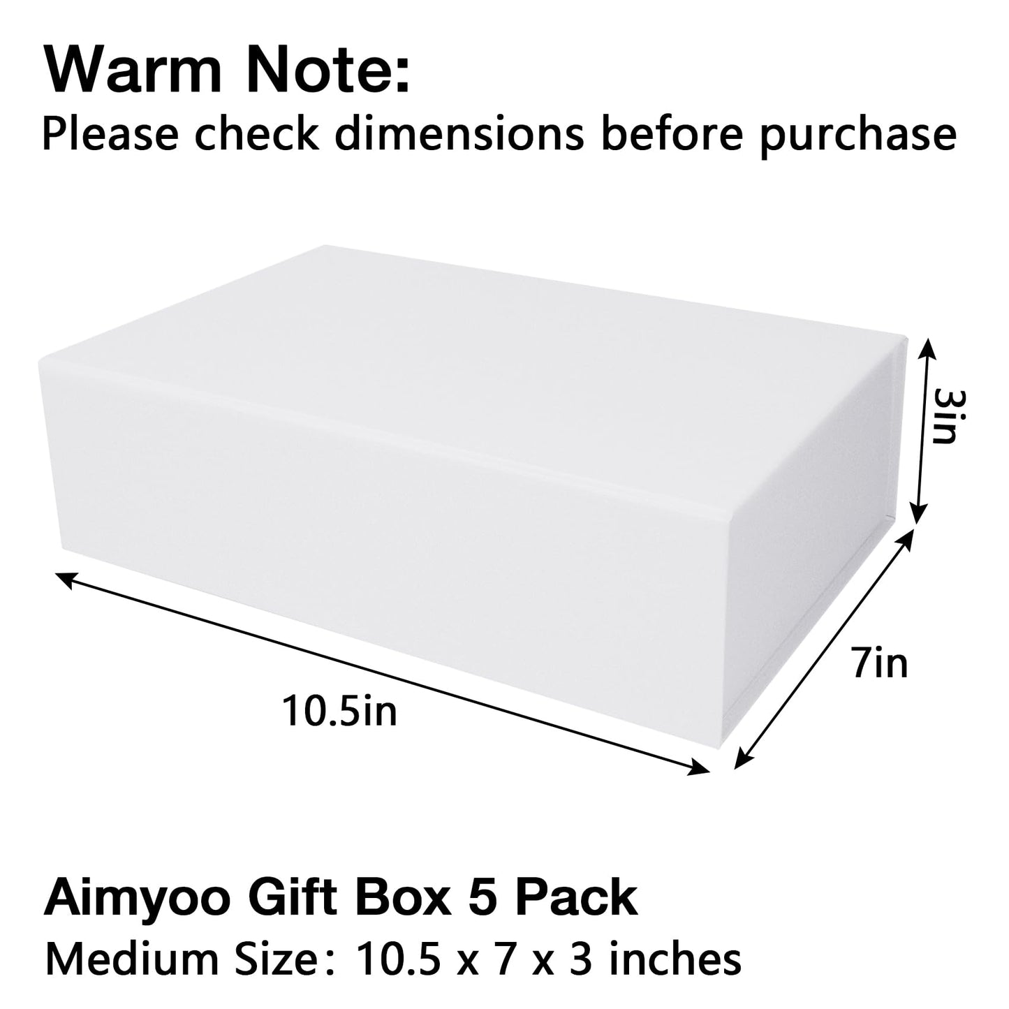 Aimyoo Small White Collapsible Gift Box with Magnetic Closure Lids 10.5x7x3 in, Bridesmaid Groomsman Proposal Boxes, Rectangle Storage Box 5 Pack