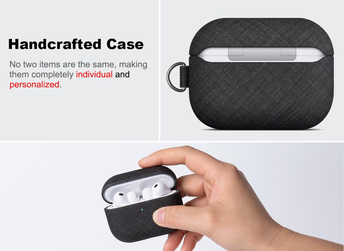 Haobobro Handmade Case - for AirPods Pro 3 Case Cover with Keychain - Selected Skin-friendly Vegan Leather, Linen Cloth style, Drop Protective Hard Cover for AirPods Pro 3rd Generation Earbuds - Black