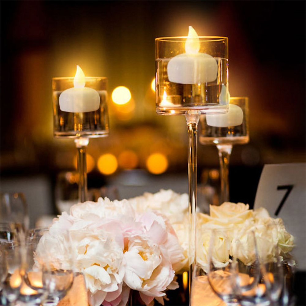 Novelty Place 12Pcs Waterproof Flameless Floating Tealights, LED Floating Candles Warm Yellow Flickering Tea Lights - Battery Operated Candles Decoration for Wedding, Christmas, Party, Pool, Pond