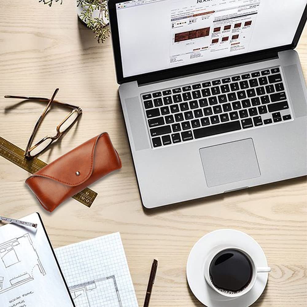 LogHog Portable Leather Glasses Case, Flexible Reading Eyeglass Pouch Slim Case for Women Men Horizontal Sunglasses Case