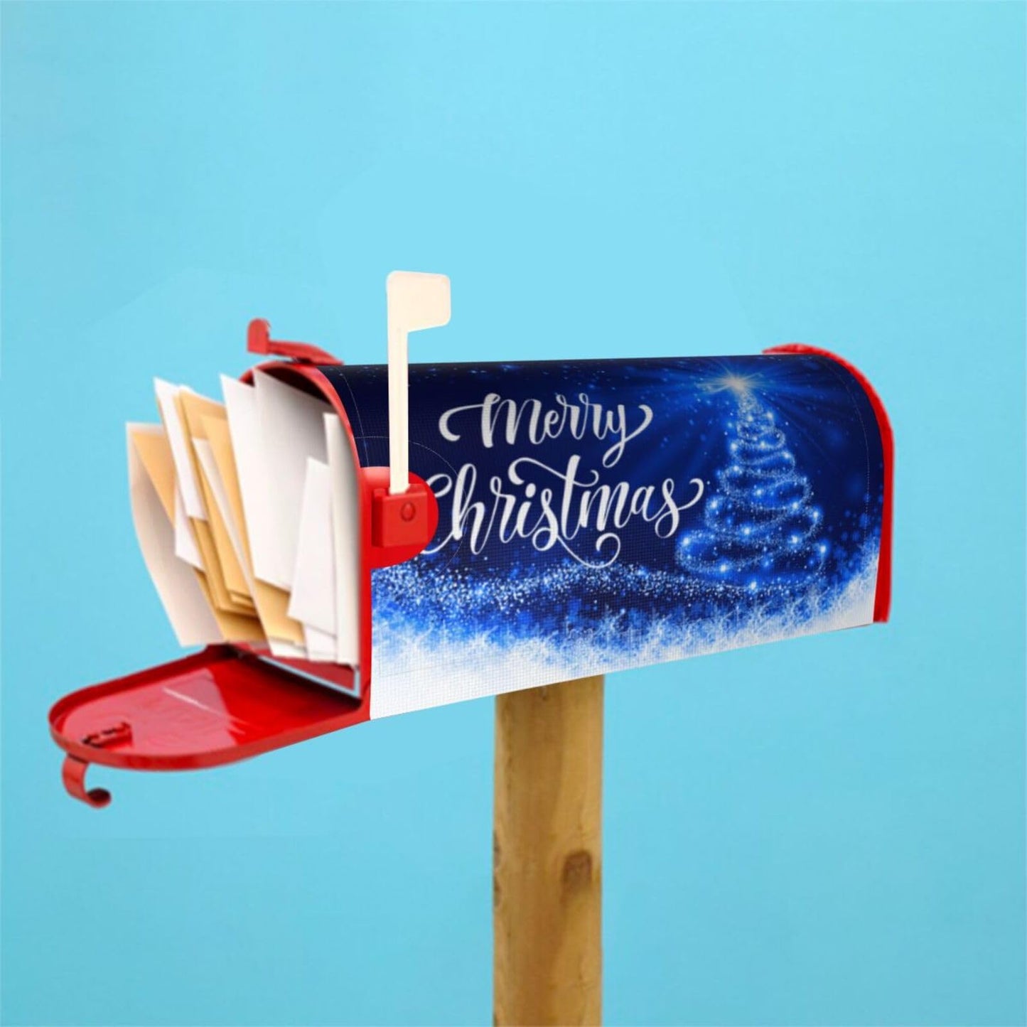 Mailbox Covers Merry Christmas Blue Snow Tree Magnetic Letter Post Box Cover Standard Size 25.5 x 21 Inch Garden Yard Home Decorative