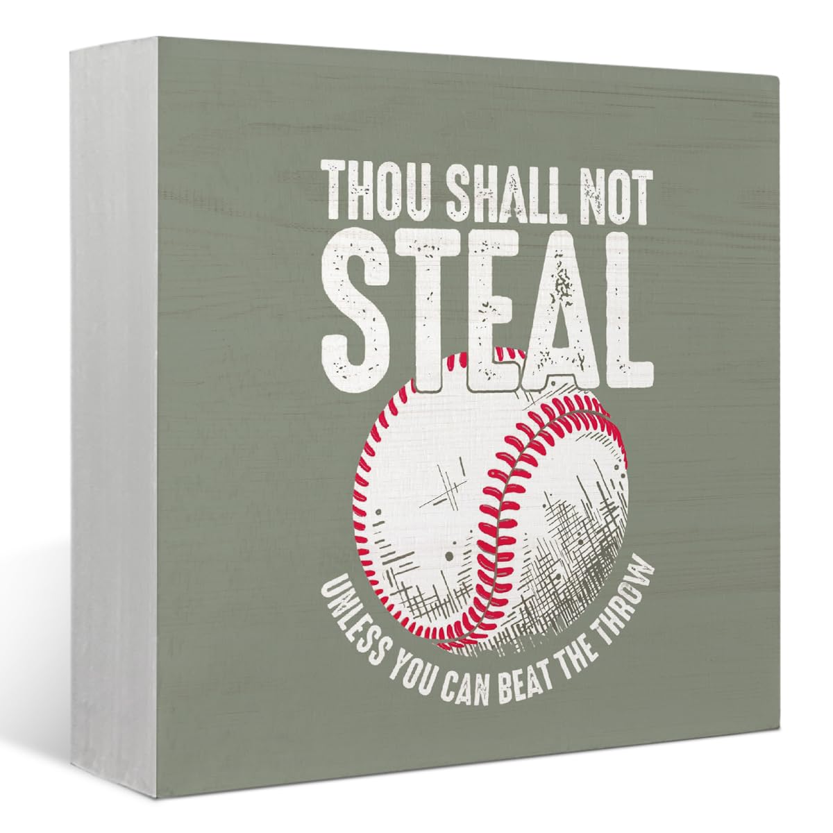 Funny Retro Baseball Wood Signs for Office Desk Decor, Baseball Lover Gifts ffice Desk Accessories, Sports Fan Gifts Home Shelf Decor,Thou Shall Not Steal Unless You Can Beat The Throw 5x5(Christmas)