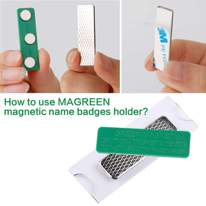 Magreen Magnets 120 Pack Strong Magnetic Name Badge Holders with Steel Back Plate, Name Tags/ID Badge Magnets, Fastener with 3M Adhesive on Front Plate,Strength Neodymium Magnets