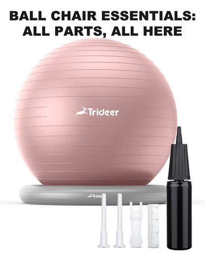 Trideer Exercise Yoga Ball Chair with Base for Home Office Desk, Stability & Fitness Ball Seat to Relieve Back Pain, Home Gym Workout for Abs, Pregnancy Ball with Pump