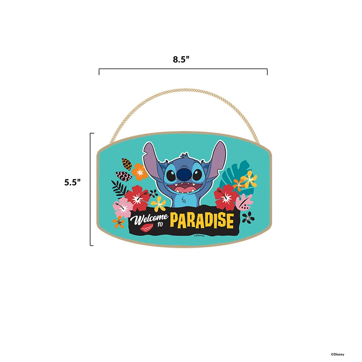 Disney Lilo and Stitch Welcome to Paradise Hanging Wood Wall Decor - Adorable Stitch Sign for Home Decorating