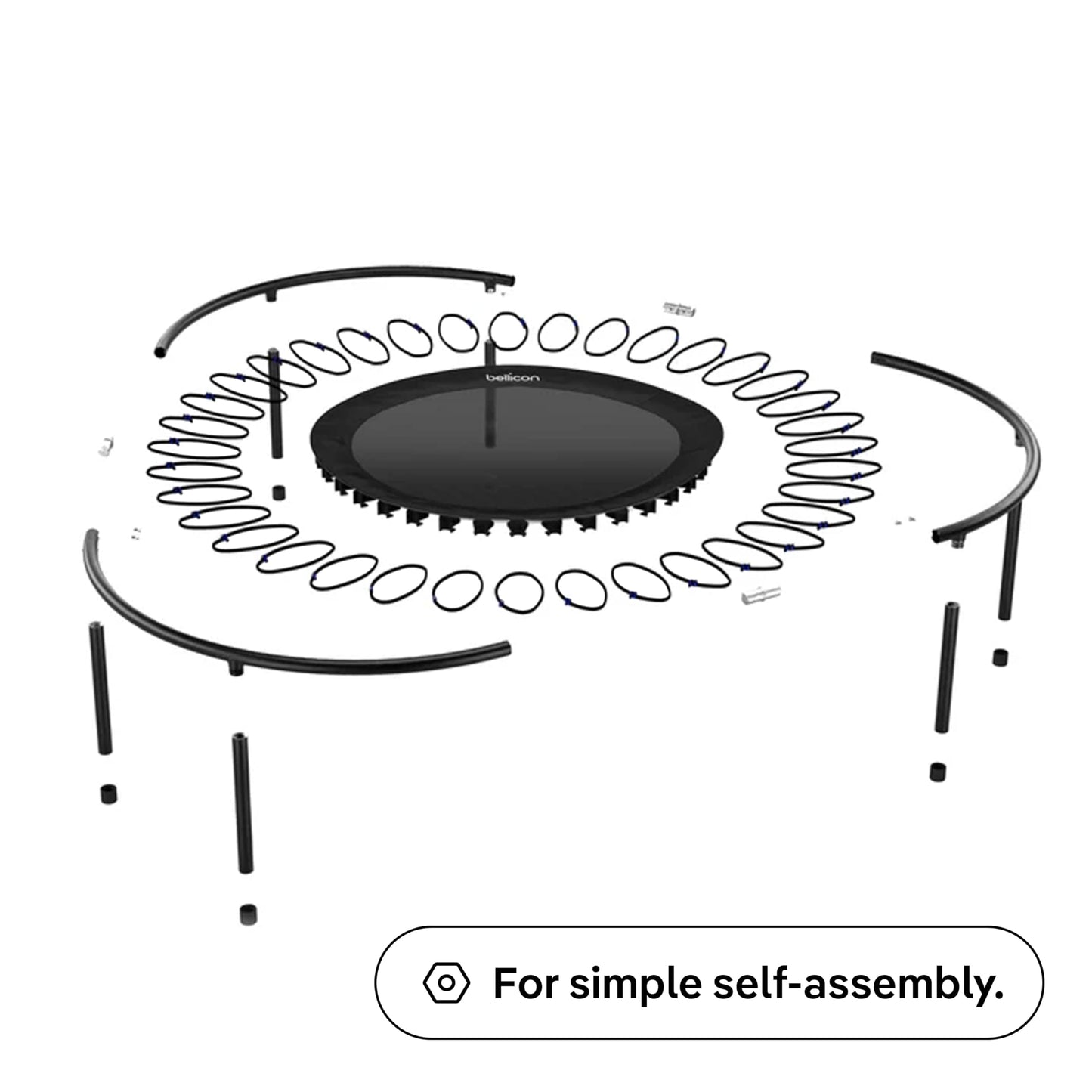 bellicon Mini Trampoline 49'' (Black) | Bungee Suspension up to 260 lbs | Indoor Fitness Rebounder for Adults | Screw-in Legs