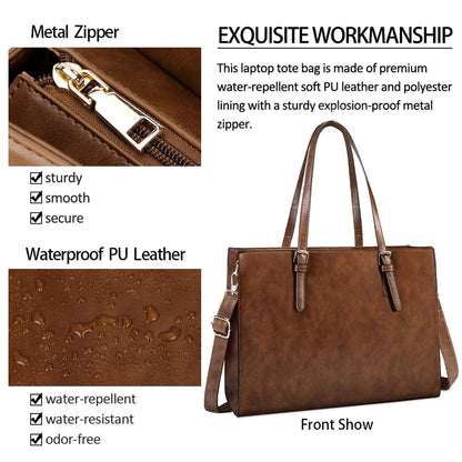 Laptop Bag for Women Waterproof Lightweight Leather 15.6 Inch Computer Tote Bag Business Office Briefcase Large Capacity Handbag Shoulder Bag Professional Office Work Bag