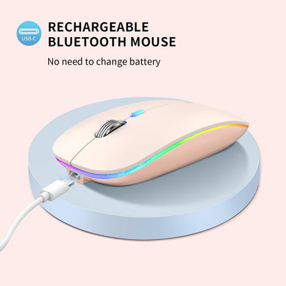 TENMOS Wireless Bluetooth Mouse, LED Slim (Bluetooth 5.1/5.0 + USB) 2.4GHz Rechargeable Silent Bluetooth Wireless Mouse with Type C Adapter for Laptop/MacBook/iPad OS 13 and Above (Matte Black)