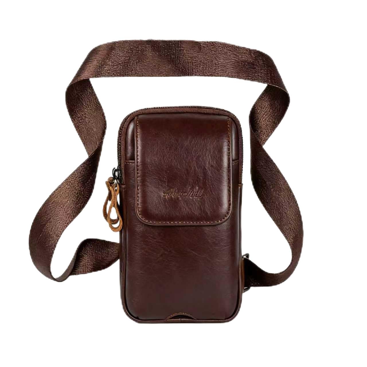 Ariscobull - Small Crossbody Bag for Men Women - Genuine Leather Mini Sling Bag with Charging Port - Travel Hiking Phone Daypack Cross Body Shoulder Bags (Coffe)