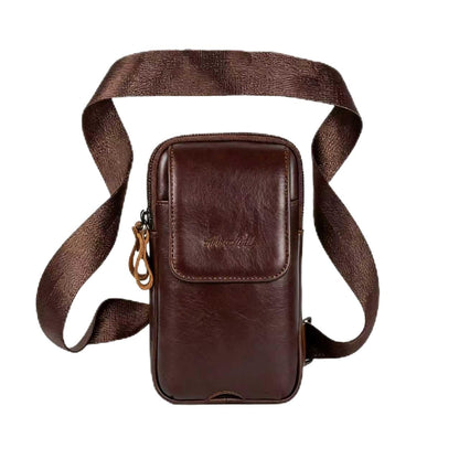 Ariscobull - Small Crossbody Bag for Men Women - Genuine Leather Mini Sling Bag with Charging Port - Travel Hiking Phone Daypack Cross Body Shoulder Bags (Coffe)