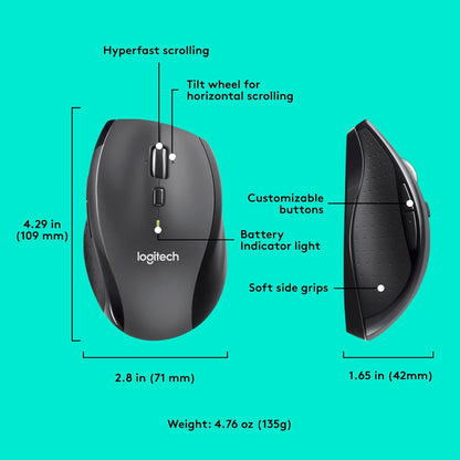 Logitech M705 Marathon Wireless Mouse, Gaming Mouse Wireless, 2.4 GHz USB Receiver, 5-Programmable Buttons, 3-Year Battery, PC, Mac, Laptop, Chromebook - Black