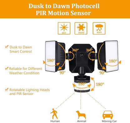 EMANER Motion Sensor Flood Light Dusk to Dawn, Outdoor LED Security Lights 5000K 280W Equiv. for Walkway Porch Yard, Motion Detection Floodlight Light Waterproof Wired Motion Wall Light 120V