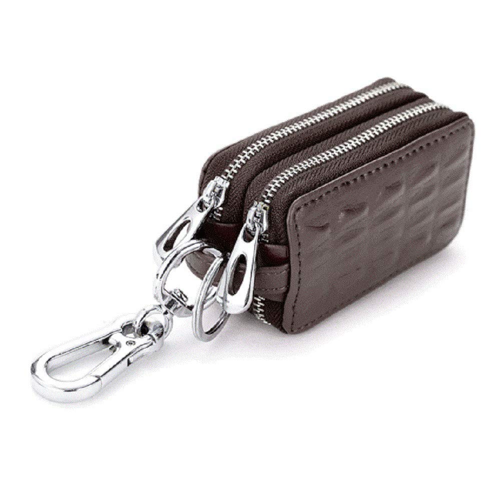 BAKUN Two-Sides Mini Genuine Leather Car Key Chain Holder Wallet Case, Key Holder Key Organizer Wallet(Brown)