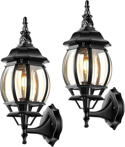 VIANIS Outdoor Garage Lights Wall Mount, Dusk to Dawn LED Outdoor Lighting Wall Lanterns for Porch, Black Exterior Light Fixture, Waterproof Outdoor Sconce Lights, Outside Light for House 2 Packs