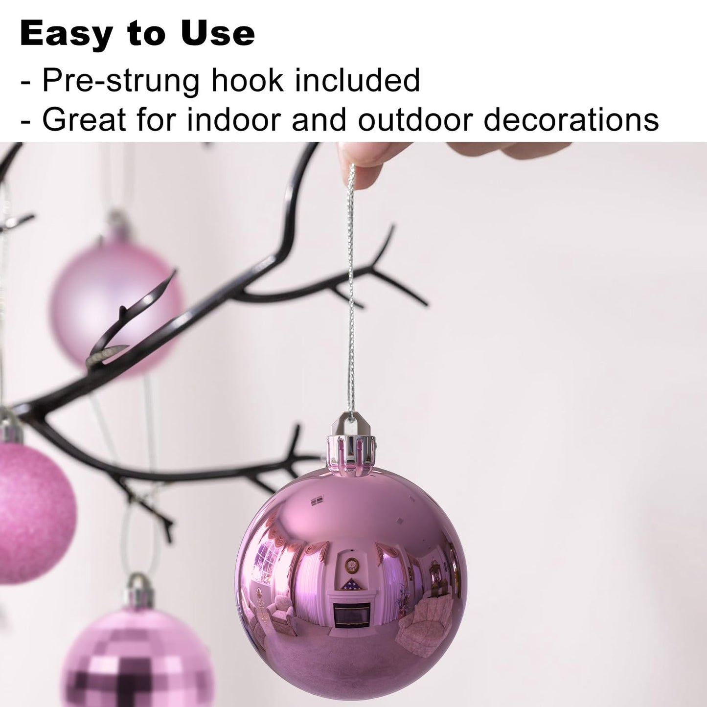 Bubblegun Pink Christmas Ornaments - Christmas Tree Decorations Shatterproof Hanging Balls for Birthday Wedding Holiday Decor Set of 36pcs, Multi-Sizes(1.6",2.5",3.2")