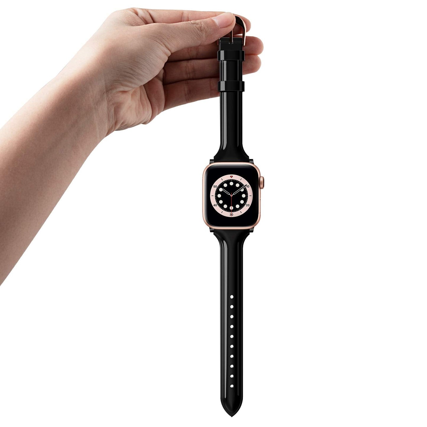 Mazoft Leather Slim Bands Compatible with Apple Watch Band 38mm 40mm 41mm 42mm 44mm 45mm 46mm 49mm for Women；Thin Strap for iWatch Series 10 9 8 7 6 5 SE 4 3 and Ultra 2 &1 (Black)