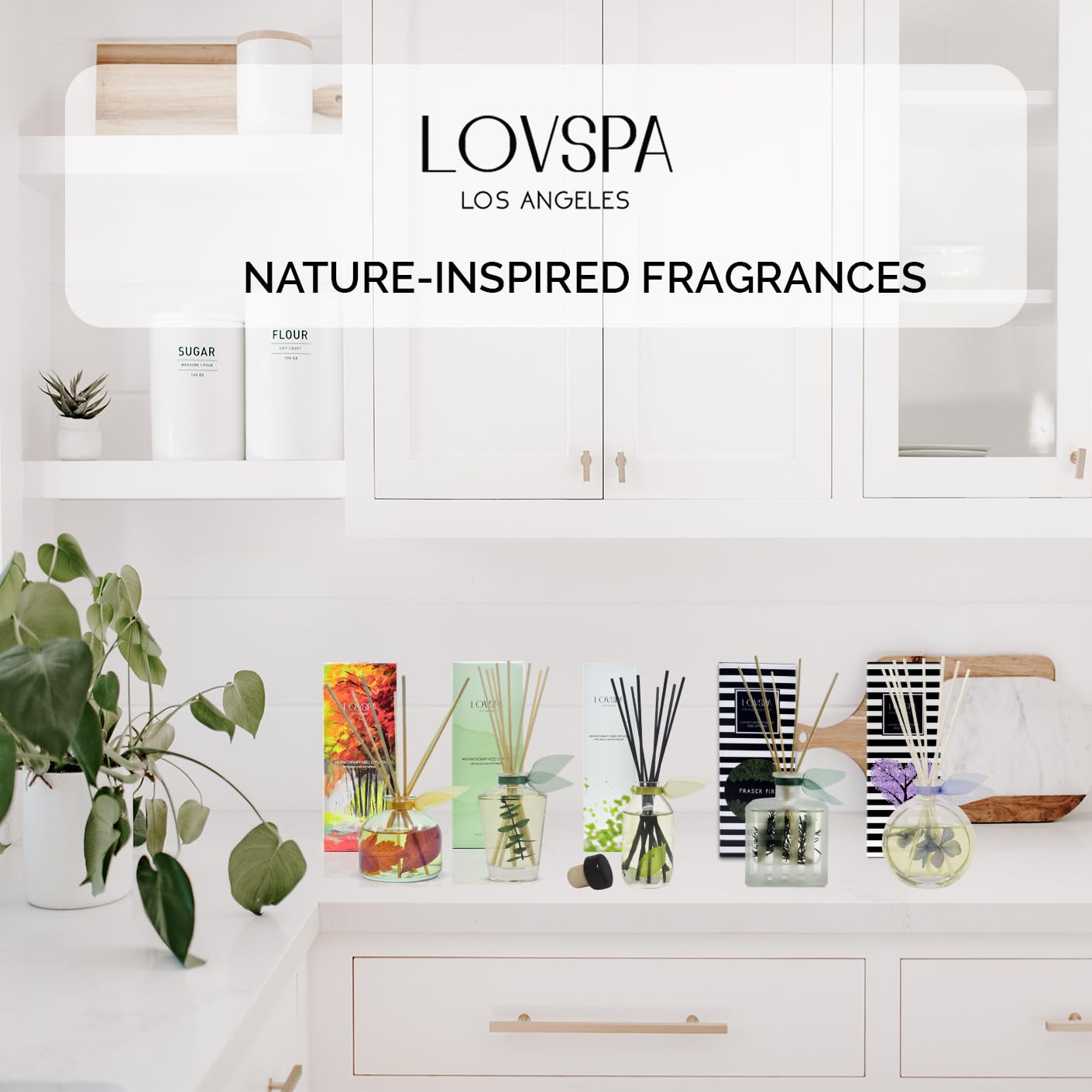 LOVSPA Reed Diffuser Set, Escape Beach Getaway Scented Oil Diffuser with Sticks, Home Fragrance Accessories for Bathroom Shelf Decor, Aroma Diffusers for Home or Office Desk, USA Made