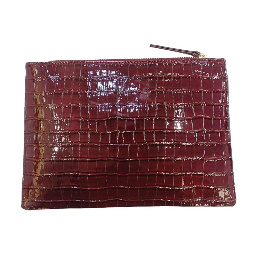 NIGEDU Women Envelope Clutch Purse Bag Fashion Crocodile Embossed PU leather Oversized Ladies Evening Party Clutches (Burgundy)