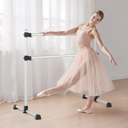 VEVOR Ballet Barre, 4 Ft Aluminum Double Barre Bar for Home, Freestanding Portable Ballet Stretching Dance Bars, Height Adjustable Anti-Wobble Fitness Studio Equipment, for Pilates Balance Workout