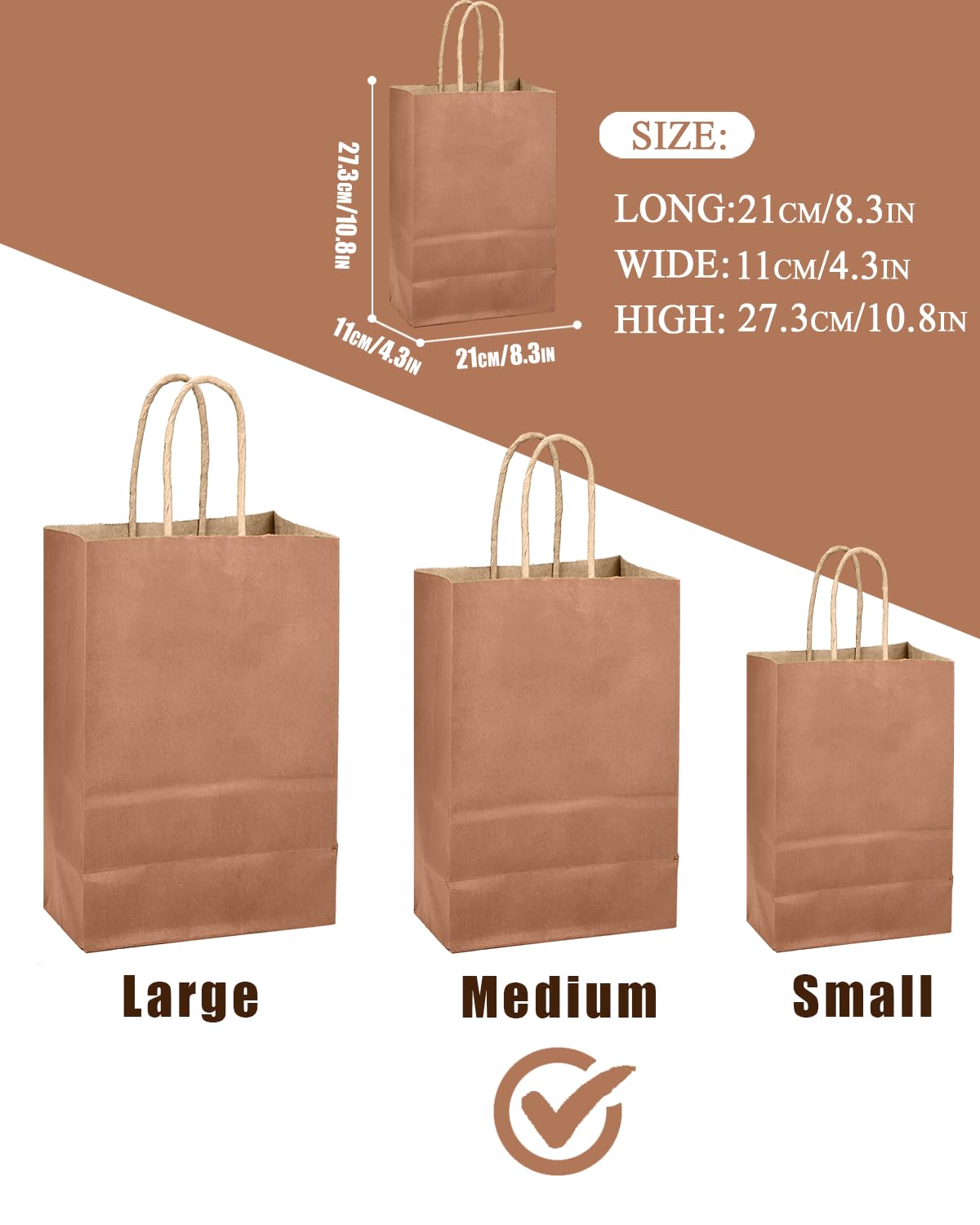 qiqee Apricot Gift Bag with Handles Bulk 24Pcs Paper Bags -10.6"x8.3"x4.3"Party Favor Bags - Solid Color