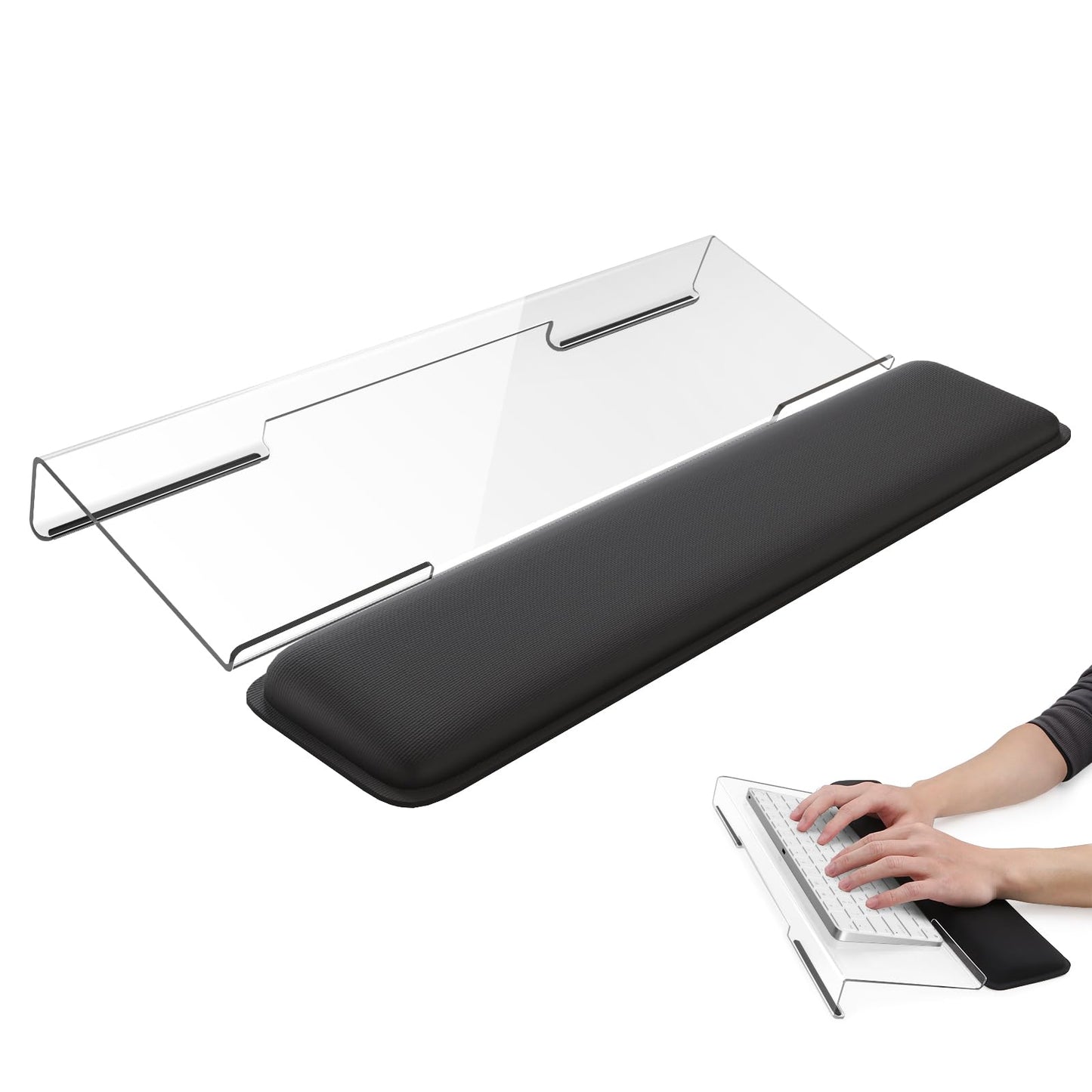 Laborio Computer Keyboard Wrist Rest Stand for Desktop, Keyboard Holder for Easy Typing with Wrist Pad for Office Desk, Home, School (Clear)