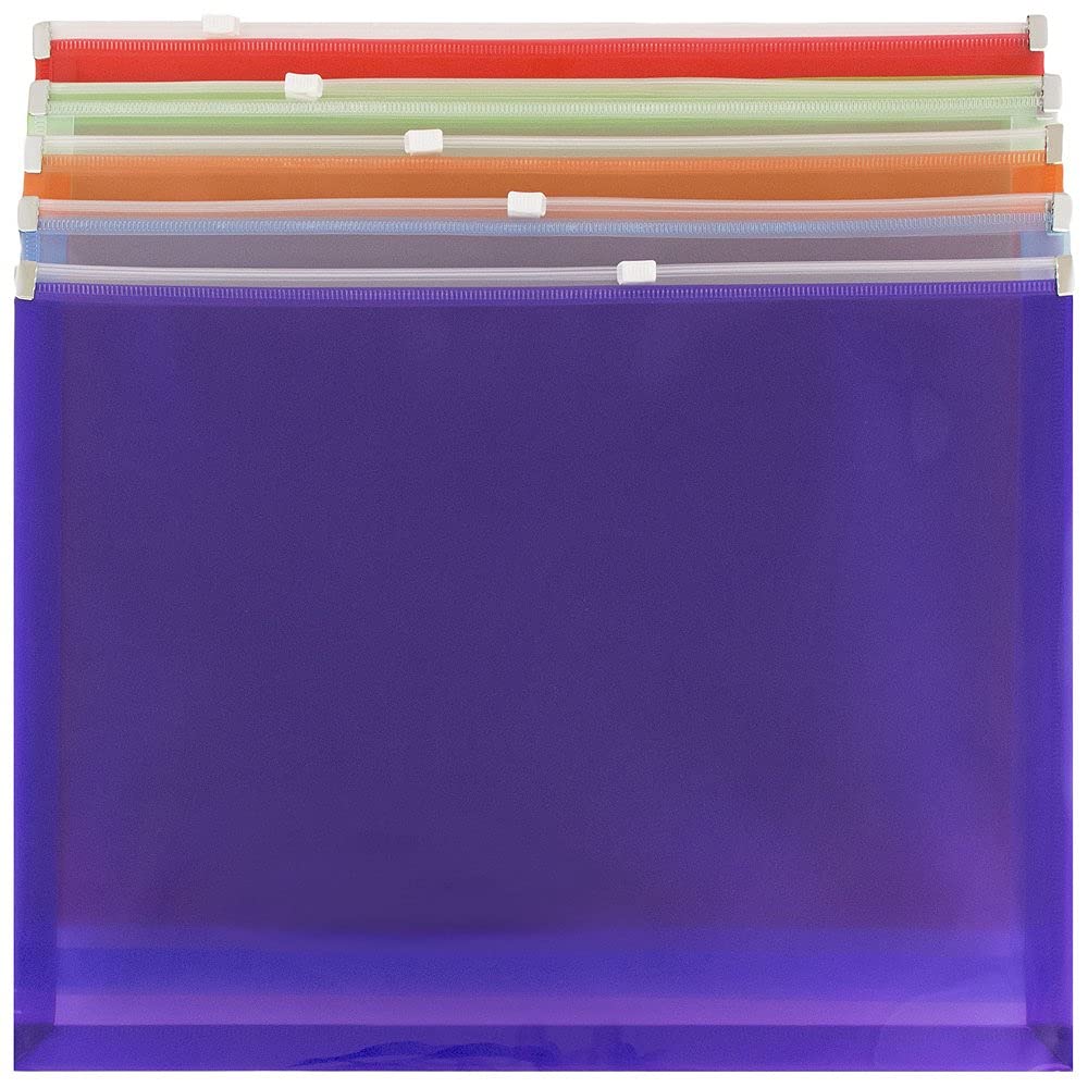 JAM PAPER Plastic Envelopes with Zip Closure - Letter Booklet - 9 3/4 x 13 - Assorted Colors - 6/Pack