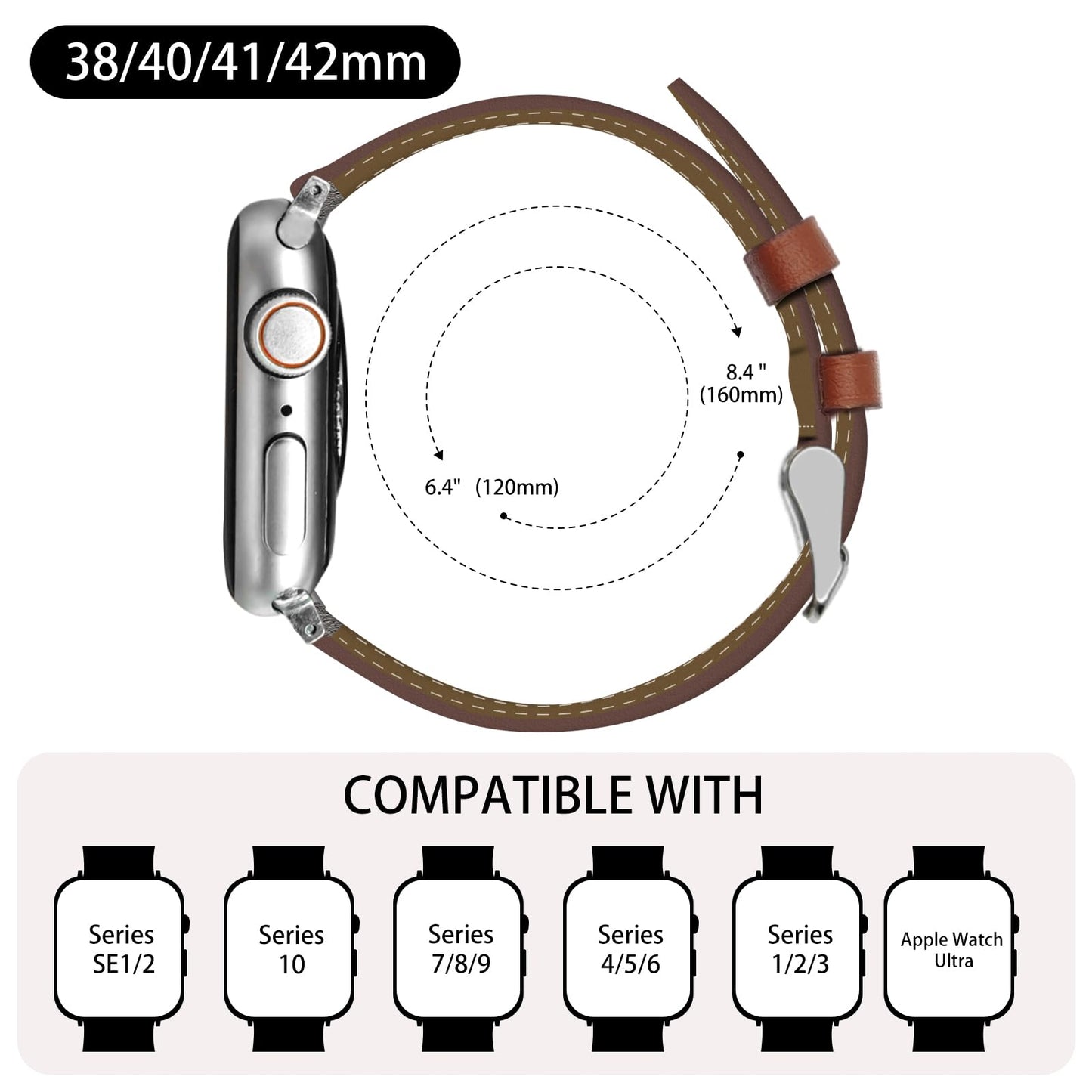 Premium Italy Leather Bands Compatible with Apple Watch Band 40mm 38mm 41mm 42mm 44mm 45mm 46mm 49mm Women Men, Leather Smartwatch Replacement Straps for iWatch Series Ultra SE 11 10 9 8 7 6 5 4 3 2 1