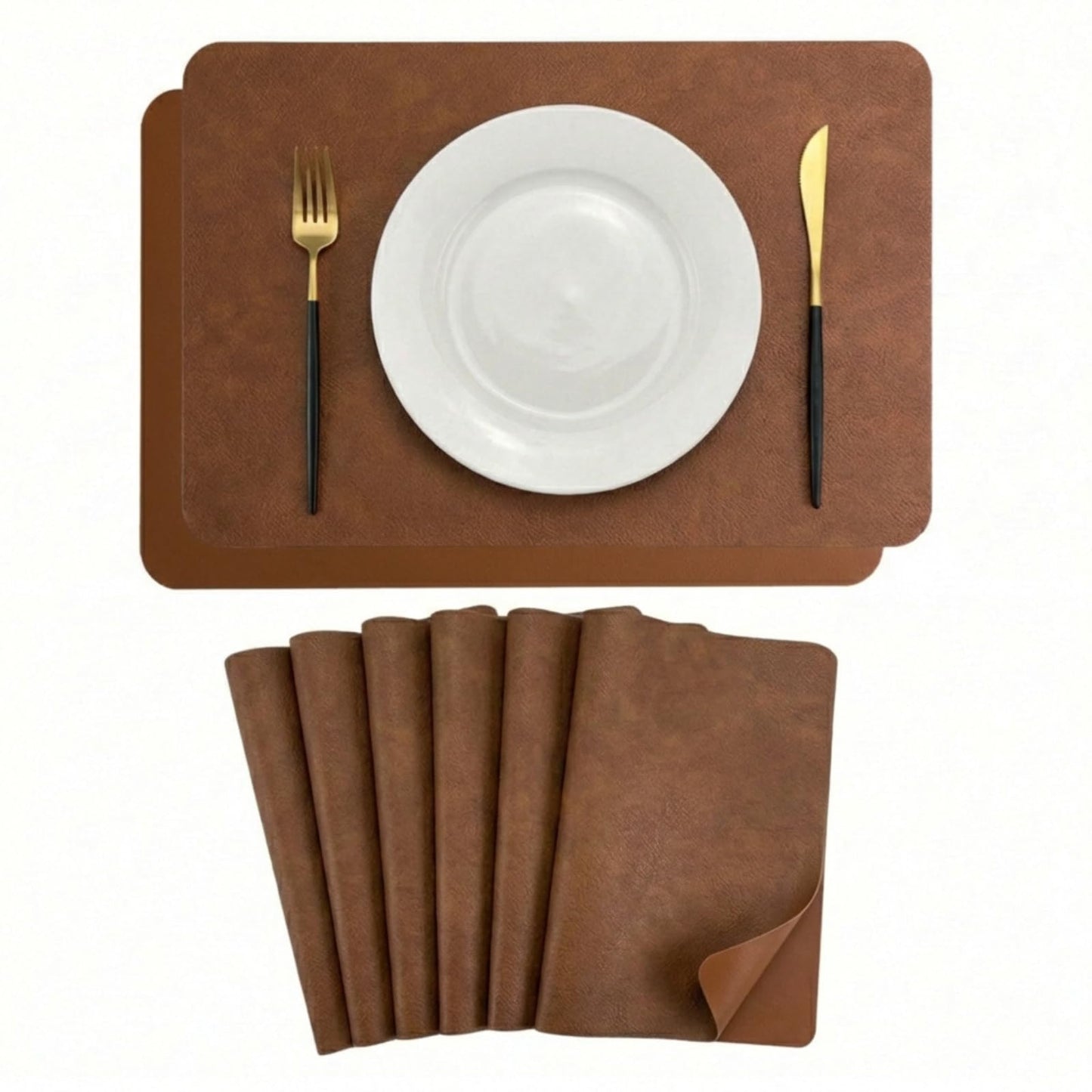 Premium Faux Leather Placemats Set of 6 – Waterproof, Heat-Resistant, Reversible & Non-Slip Table Mats for Kitchen, Dining, Indoor/Outdoor Use